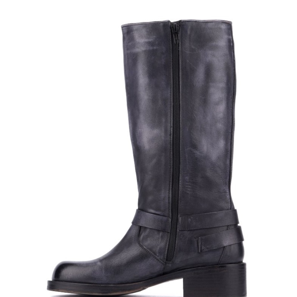 Women's Black Buckle Knee-High Boots - Picture 2 of 5